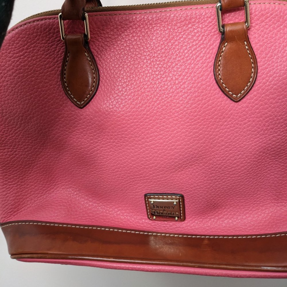 Dooney & Bourke Pink and Brown Pebble Grain Domed Satchel
